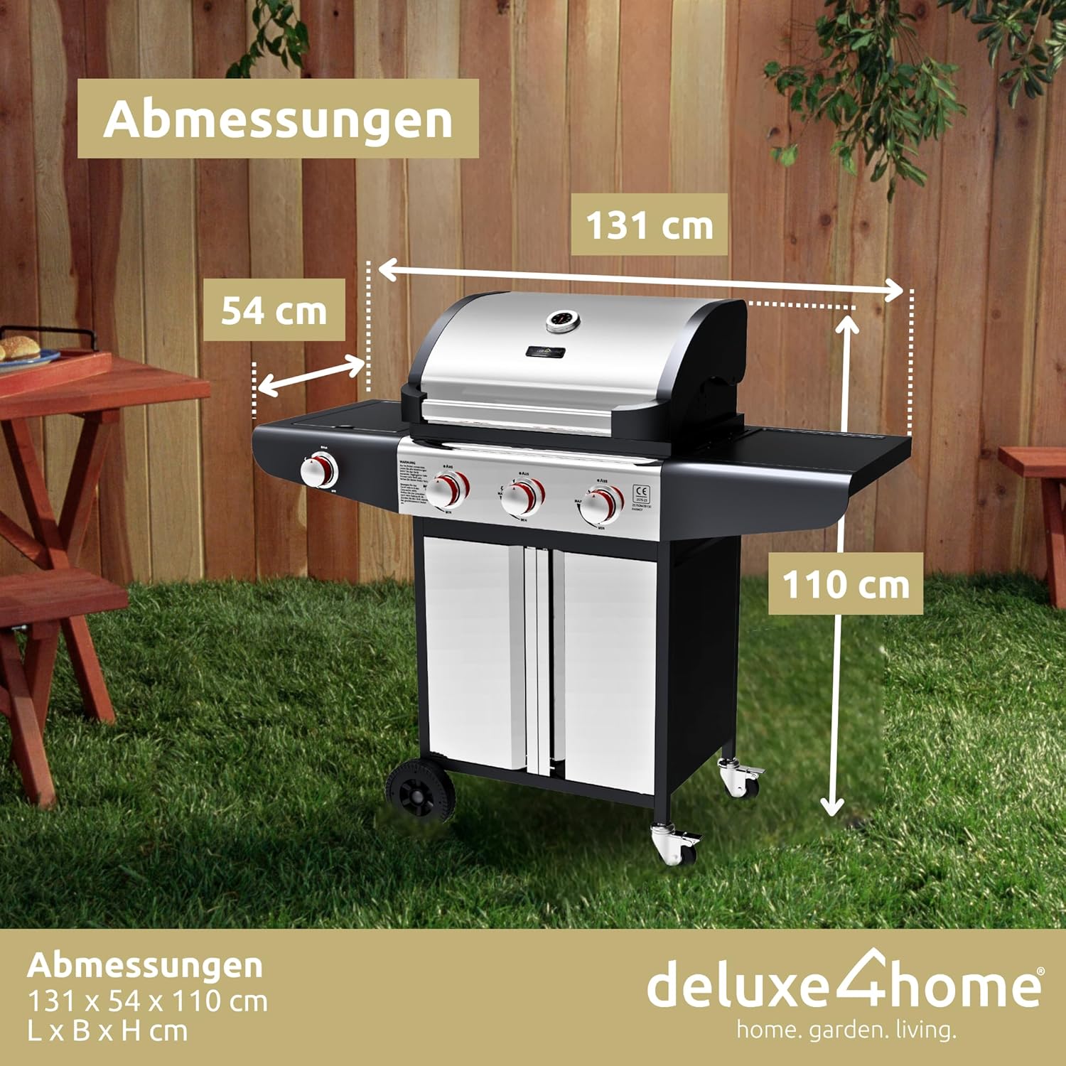 Gasgrill BBQ Grillwagen mit Deckel I 3+1 Seitenbrenner XXL Grill Rollbar Seitenablage I inkl. Grillhandschuh und Grillthermometer I Rollgrill Standgrill