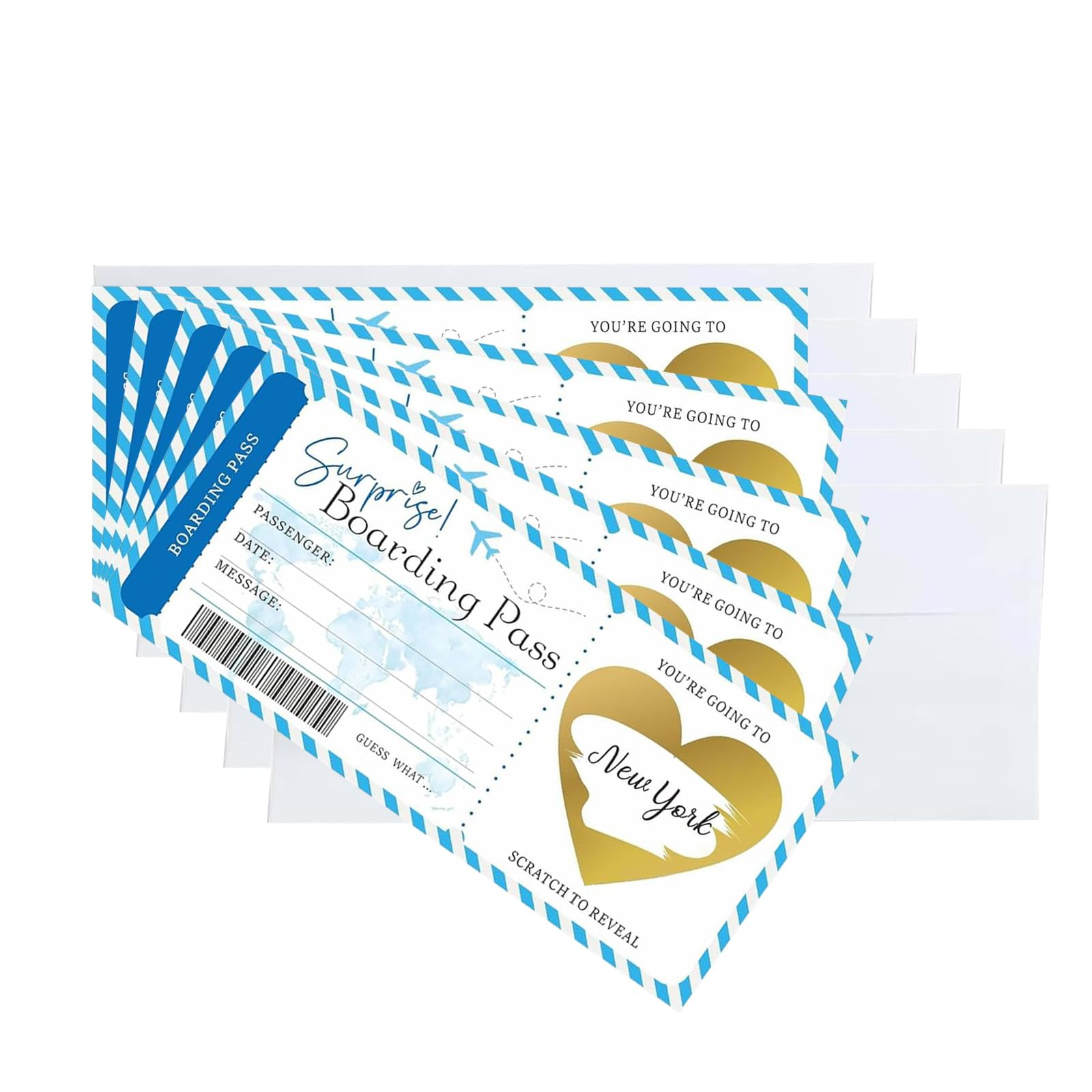 (10er Set) Überraschungs Reise Flugticket Rubbel Karte zum Beschriften DIY Suprise Boarding Pass Rubbellos Geschenkidee