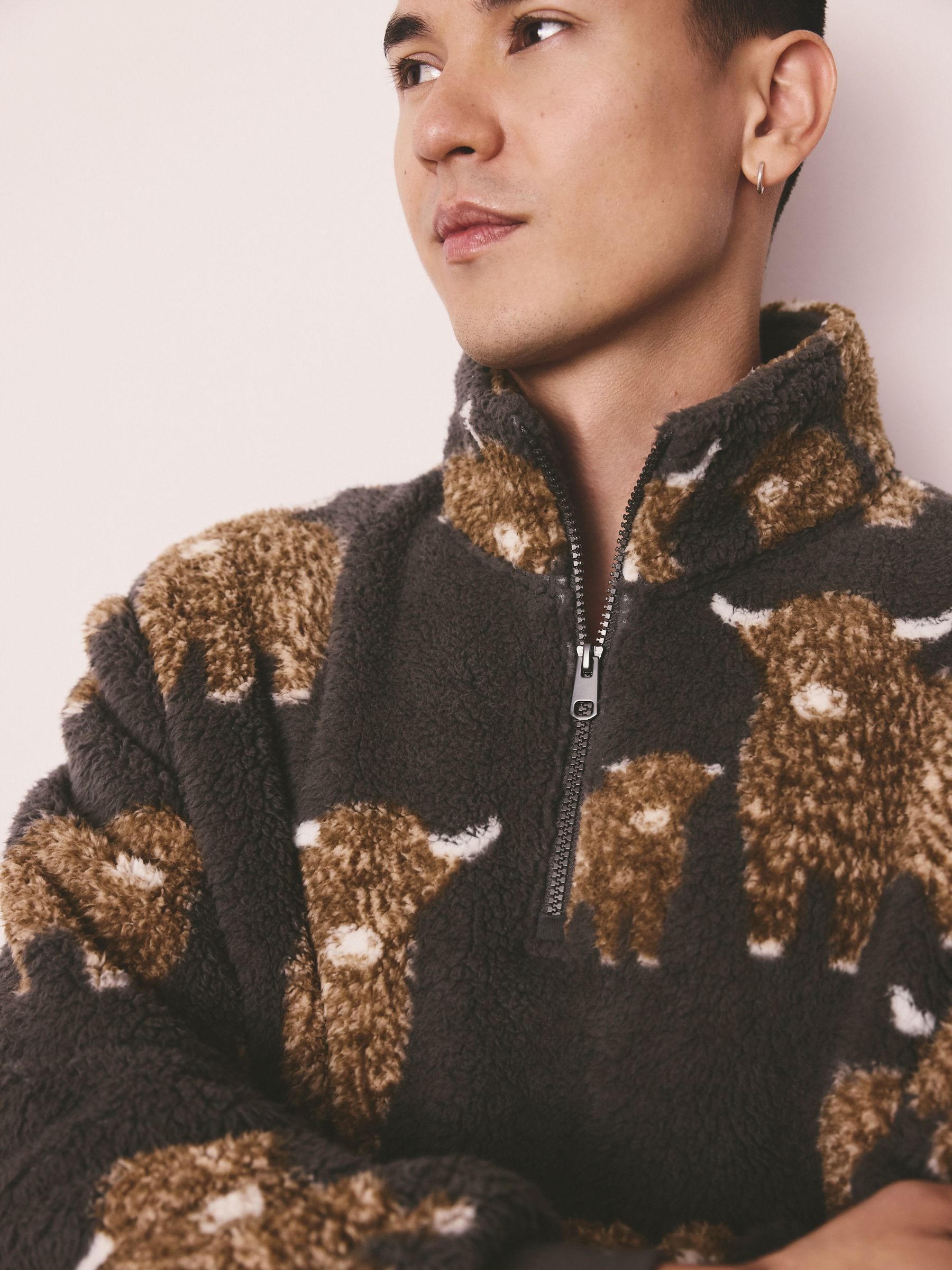 Antraciet - Hamish The Highland Cow Matching Family borg fleece met ritssluiting bij de hals