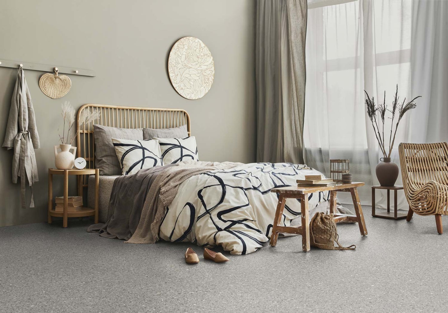 PVC vloer per meter, terrazzo look, steenlook, grijs, 200 cm breed (per meter verkocht)