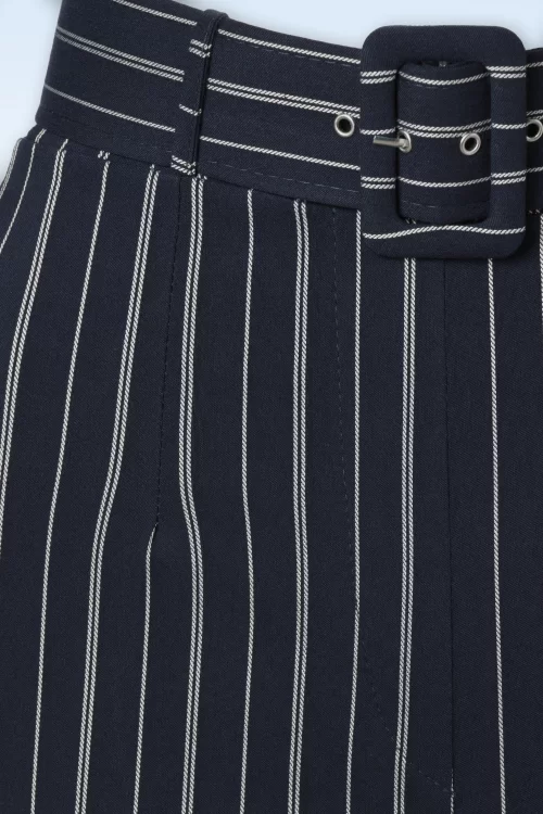 Vintage Chic for Topvintage Sasha krijtstreep pantalon in navyblauw en wit