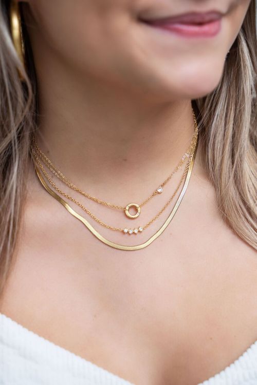 Ketting met ronde bedel & strass hartje