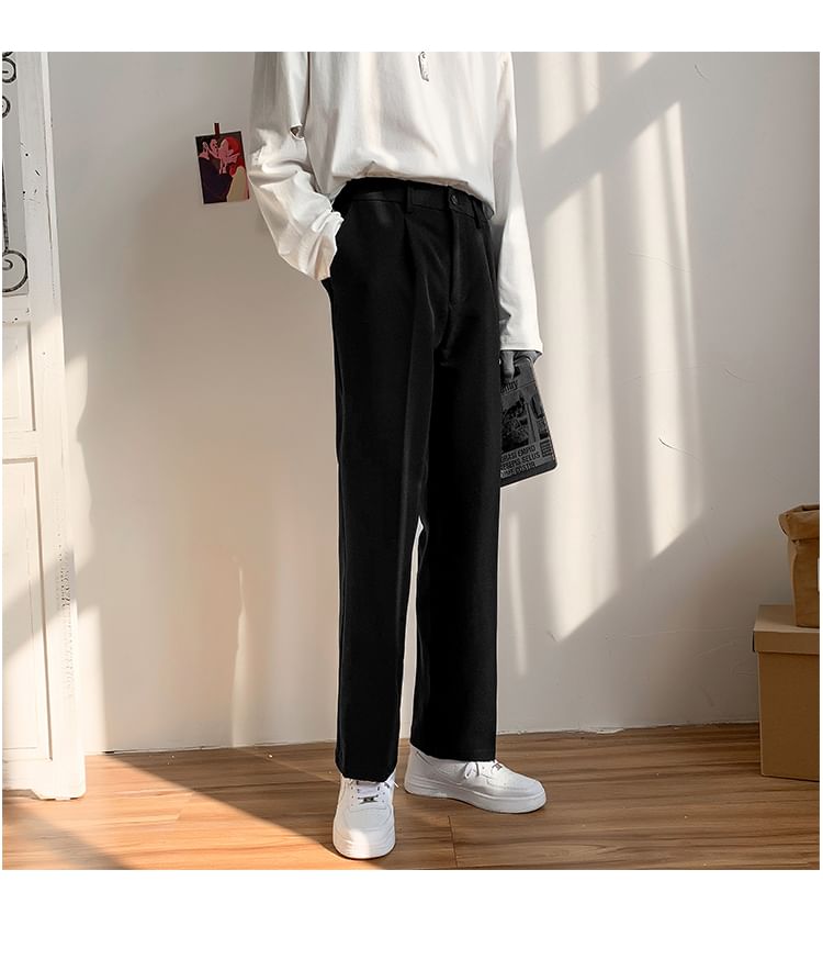 Freehop - Mid Rise Plain Straight Leg Dress Pants