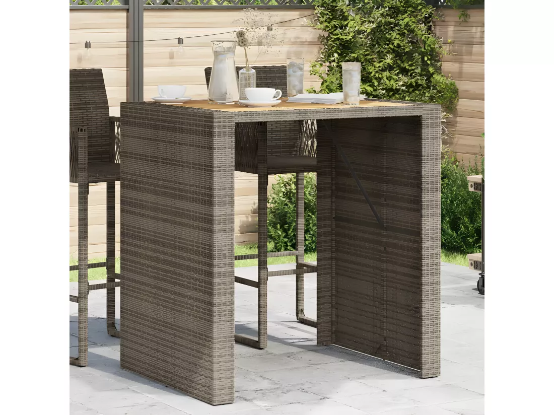 Prolenta Premium - Table de bar de jardin et dessus en bois acacia résine tressée