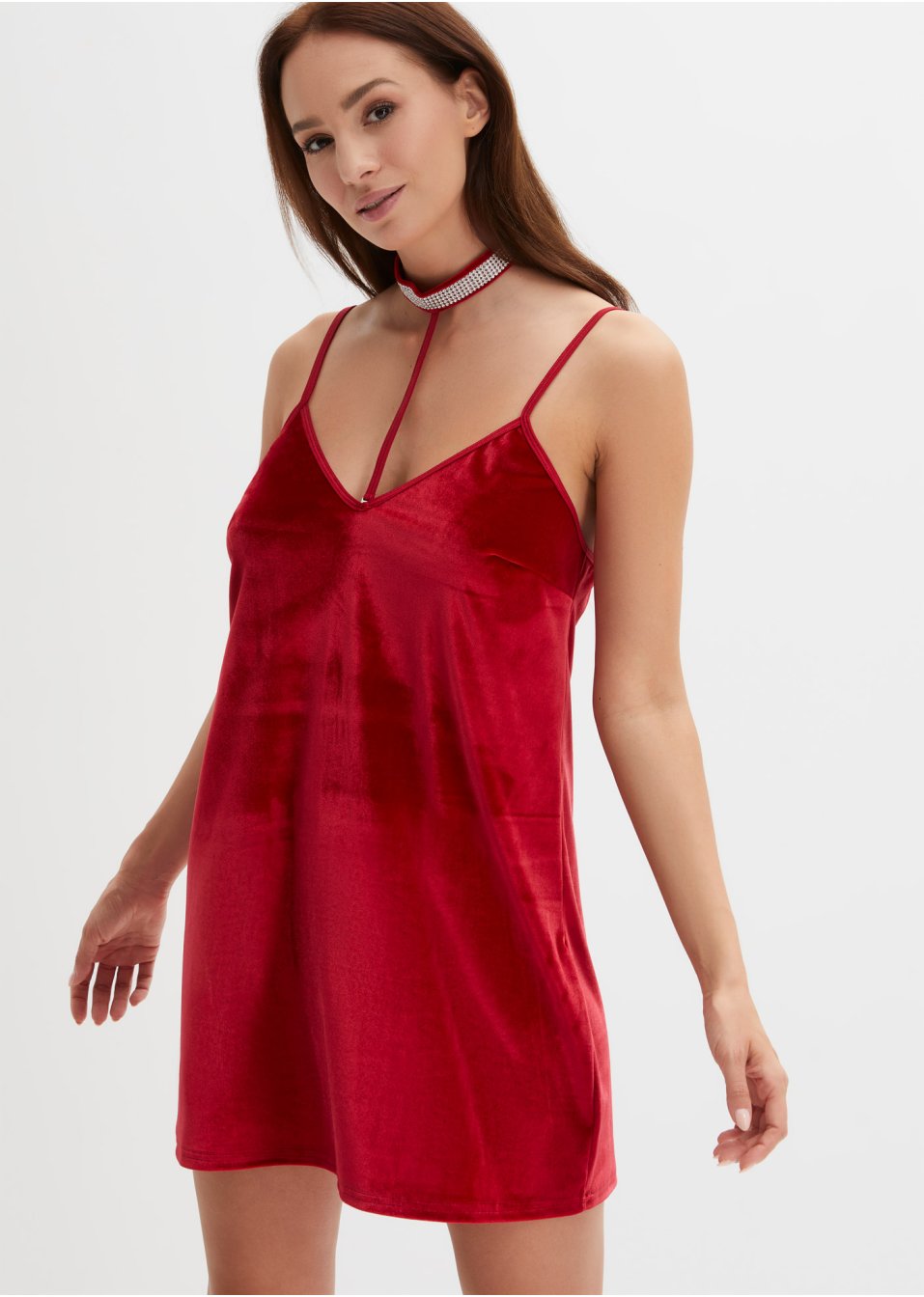 Robe en velours avec choker brillant amovible (Ens. 2 pces.)