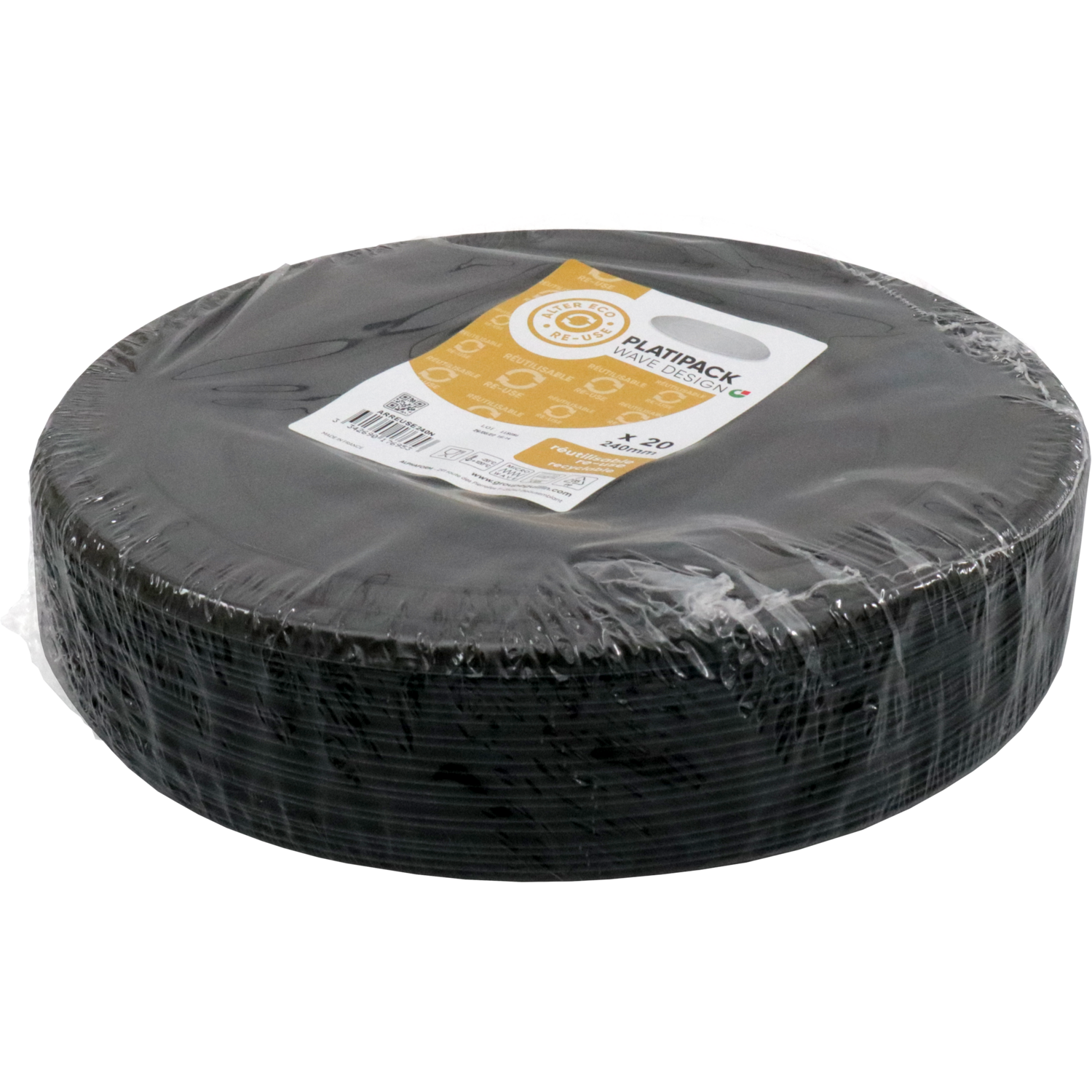 Depa Bord, Wave, reusable, rond, 1-vaks, pP, Ø24cm, zwart
