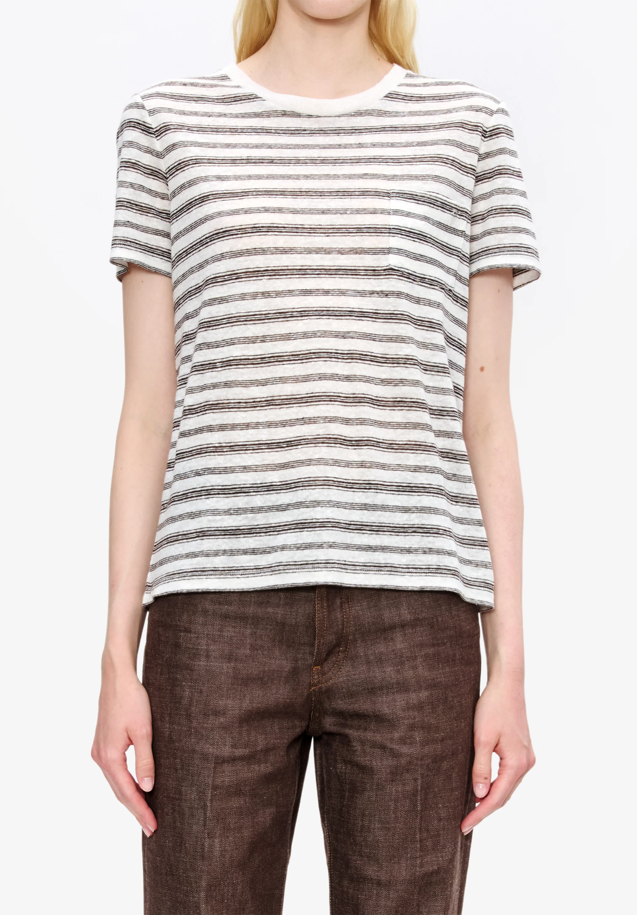 top manches courtes raye - Marron