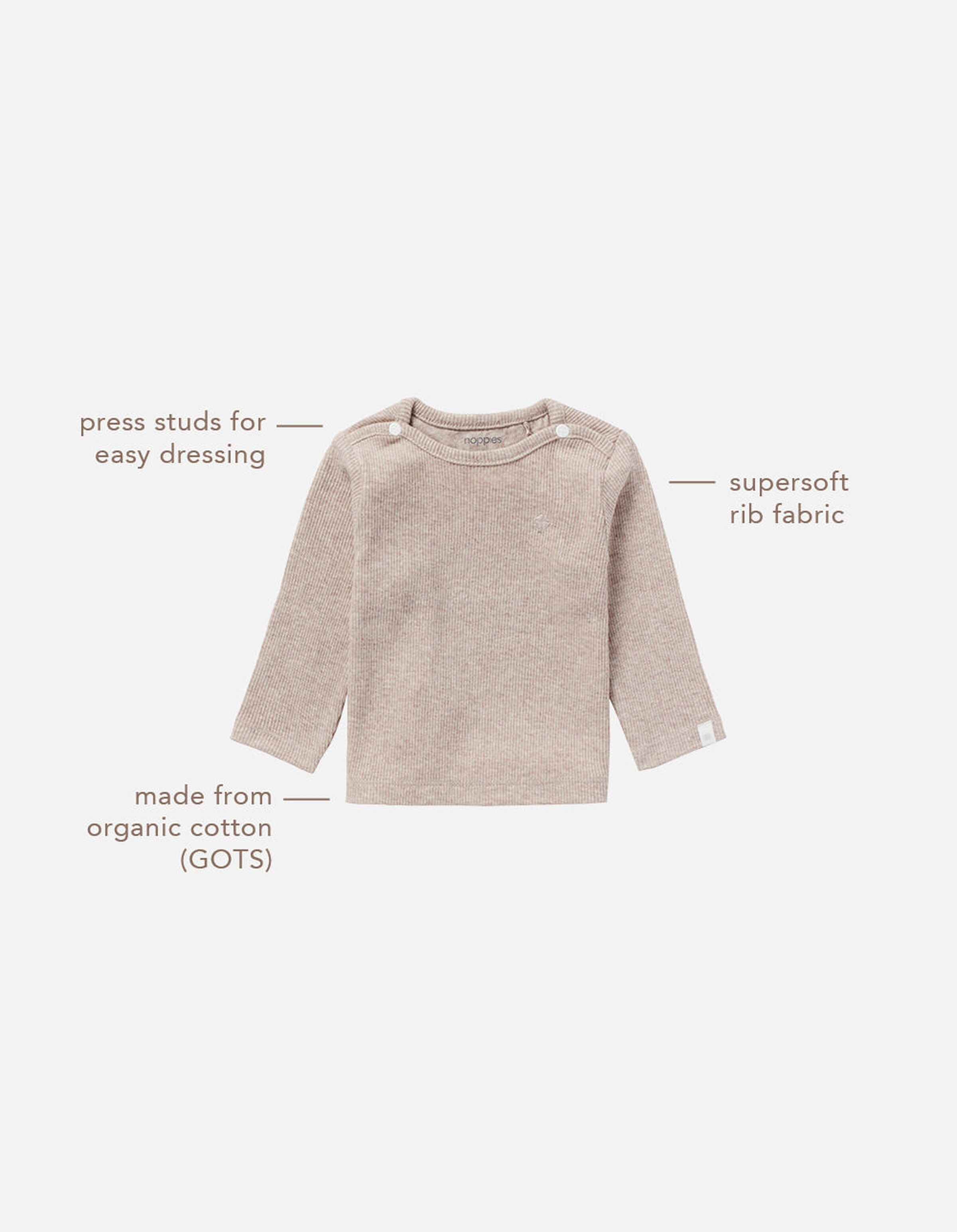 Noppies Baby Langarmshirt Natal Taupe Melange