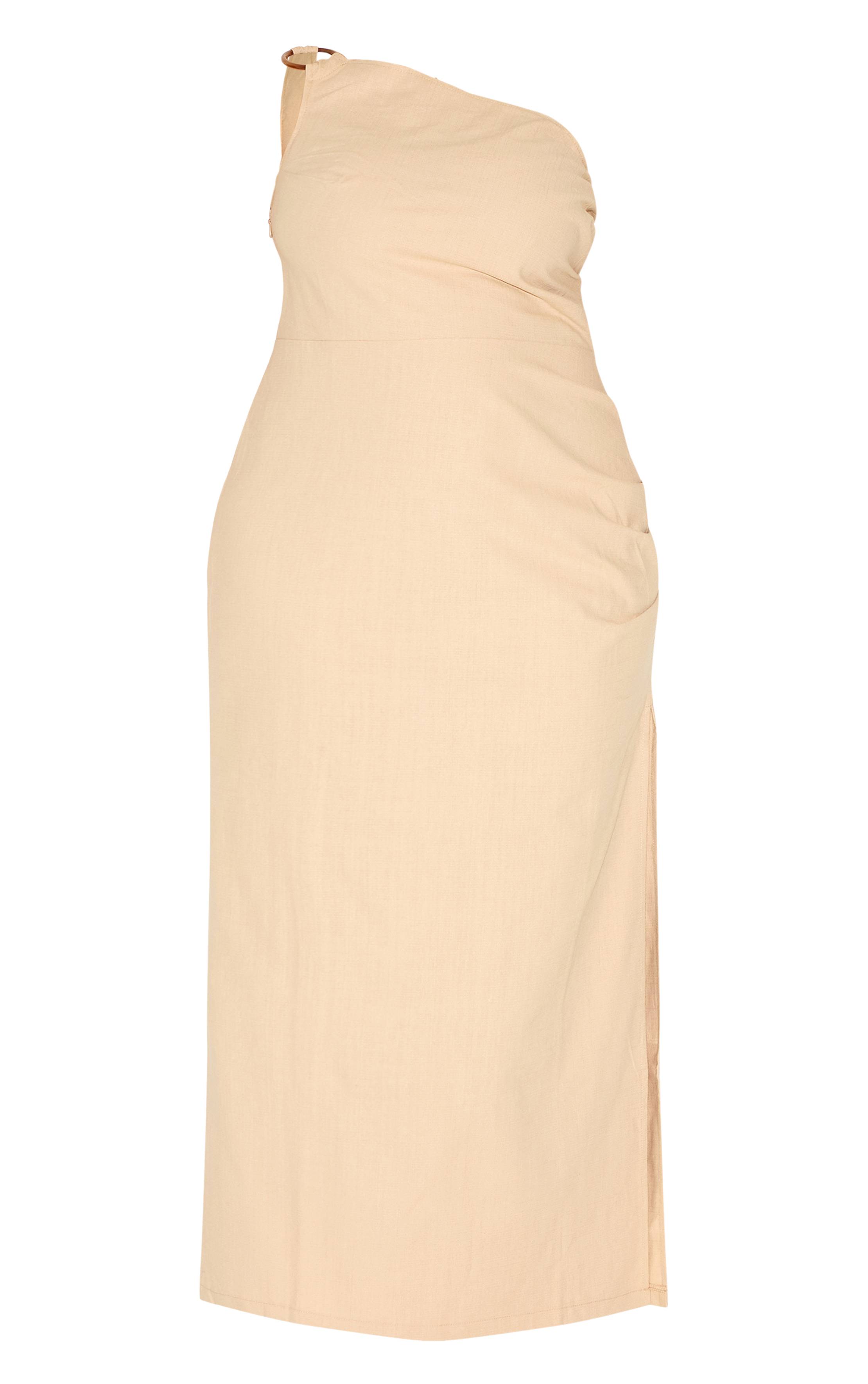 Gris Pierre Robe Maxi Grande Taille En Lin À Encolure Asymétrique