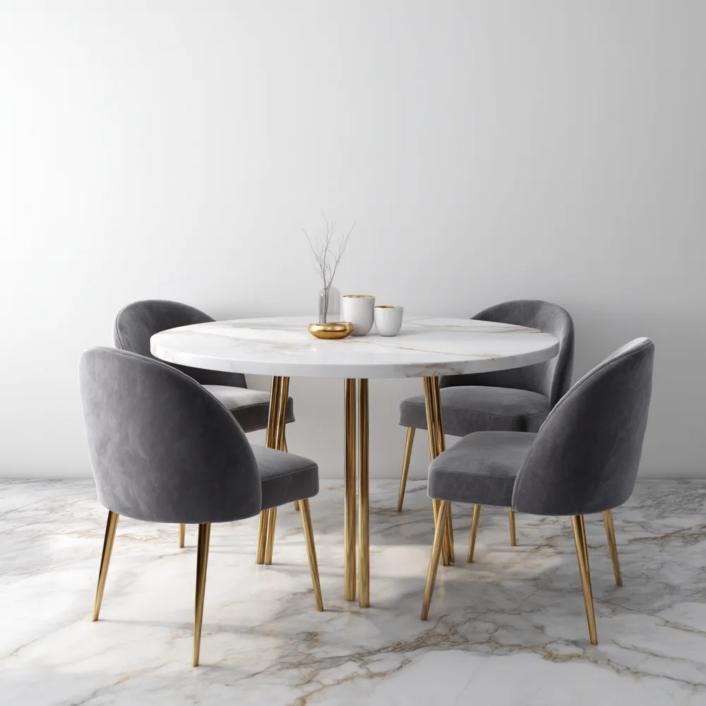 Esszimmer-Set Marmor Tischplatte 120x75 cm – Grau/Gold – Modernes Design