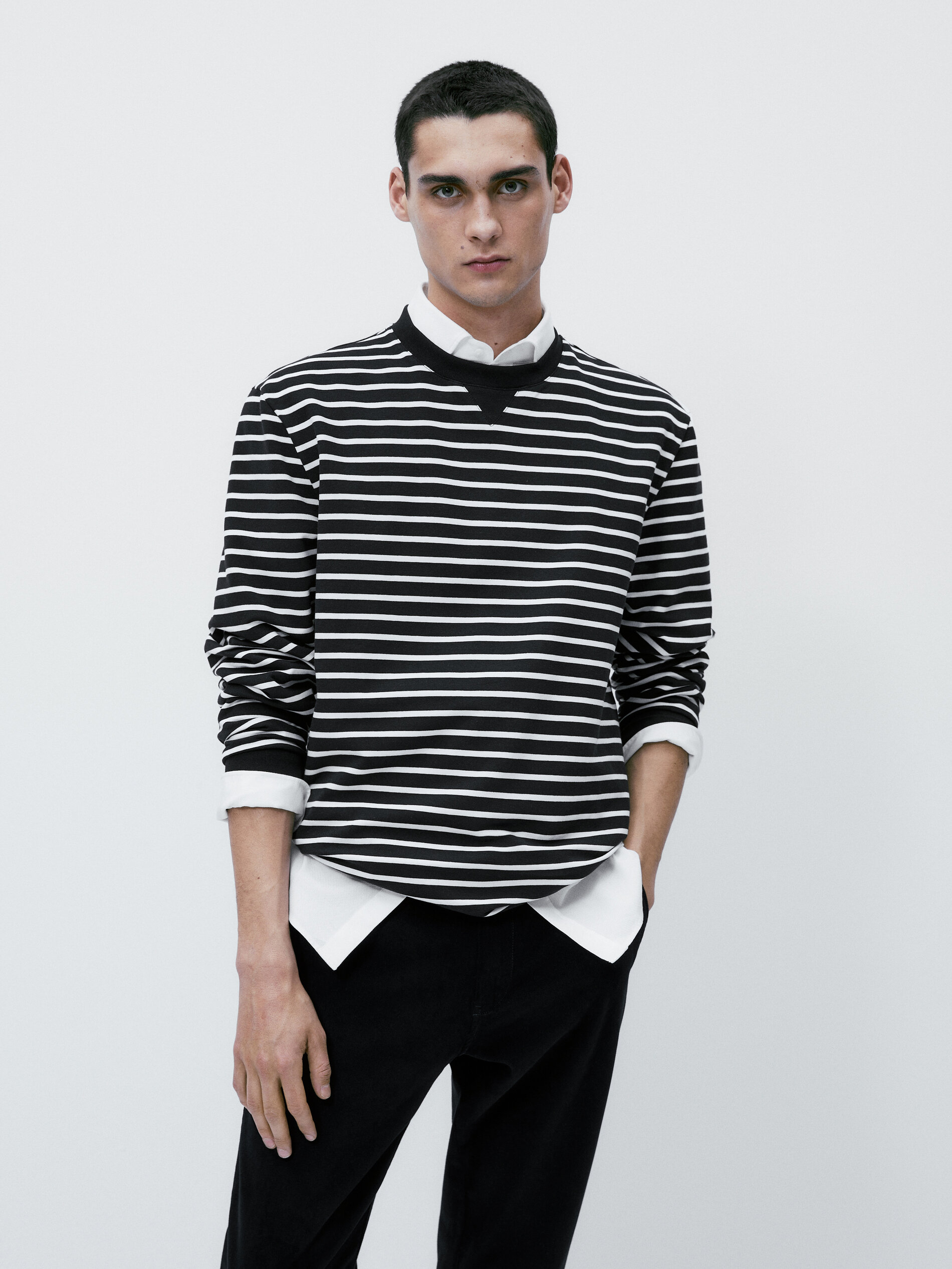 Sudadera raias mezcla algodón - AZUL MARINO