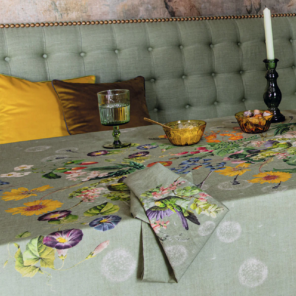 Chemin de table métis lin & coton vert 50X155 Garnier Thiebaut
