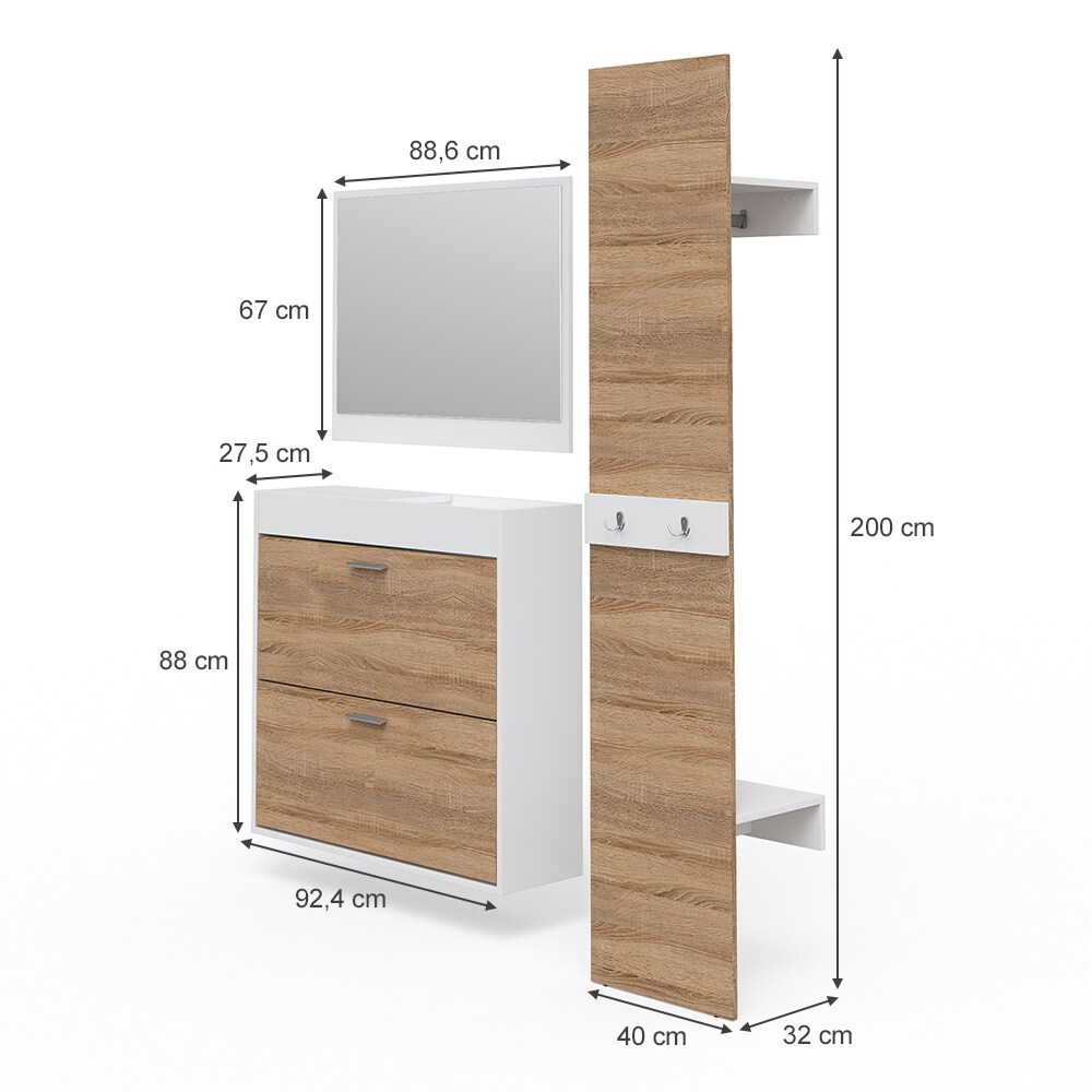 Vicco Flurgarderobe San Remo Garderoben Set Spiegel Schuhschrank Wandpaneel Flur Weiß Sonoma
