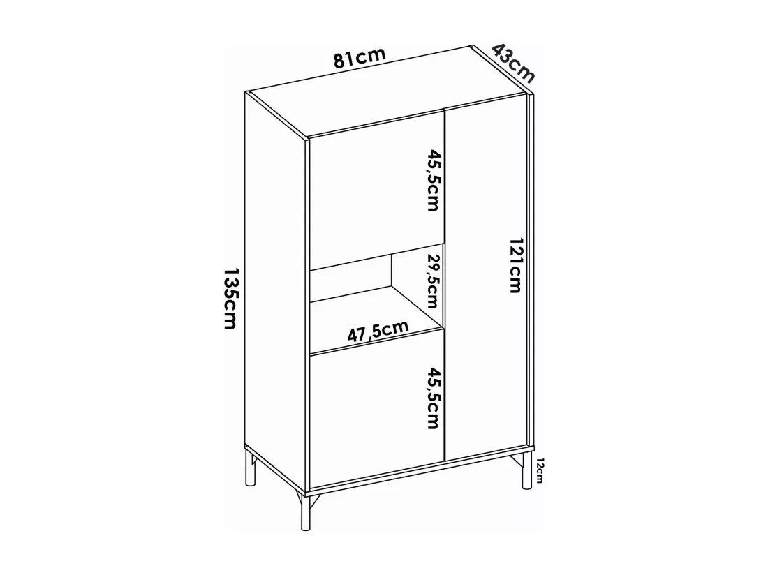 Buffet Damraba, Buffet de salon haut, Buffet de salon moderne avec 3 portes, 81x43h135 cm, Chêne et Anthracite