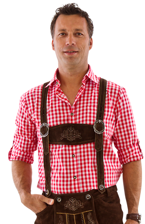 Rood Witte Blouse Heren Korte Mouw Krempelarm