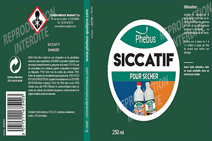 Siccatif liquide pour sécher Phebus 250 ml