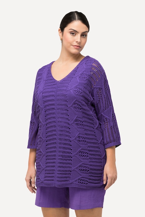 Pullover, Grobstrick, V-Ausschnitt, 3/-Arm