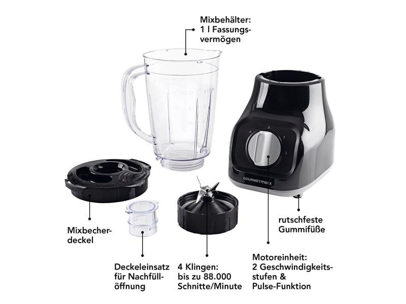 GOURMETmaxx Standmixer Schwarz Standmixer mit 350 Watt