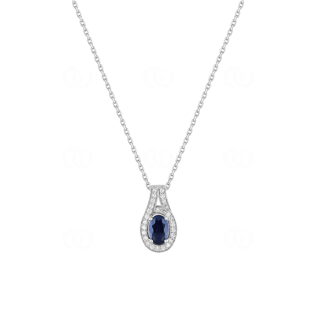 Collier mit Anhänger 750/18 K Weissgold mit Saphir oval 0.56ct. & Diamanten 0.13ct.