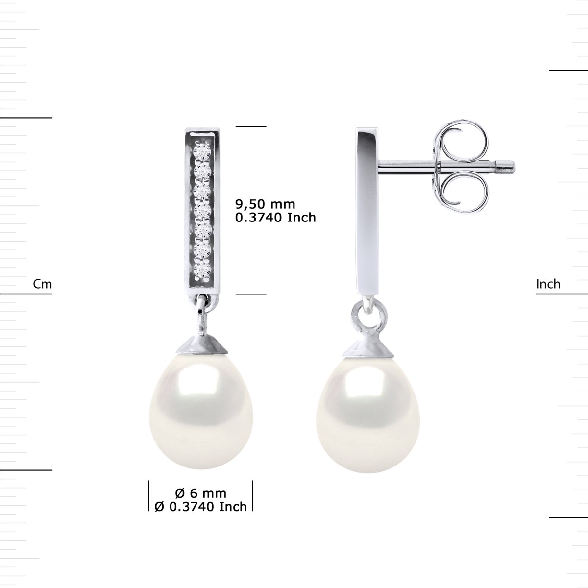 Boucles d'Oreilles Joailerie Perles d'Eau Douce Blanches Poires 6-7 mm Argent 925