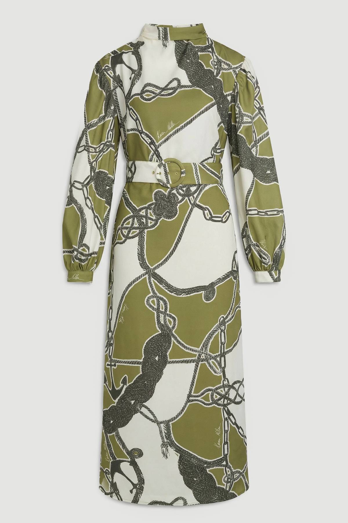 KarenMillen Robe Maxi Tissée À Imprimé Chaîne Avec Manches Ballon