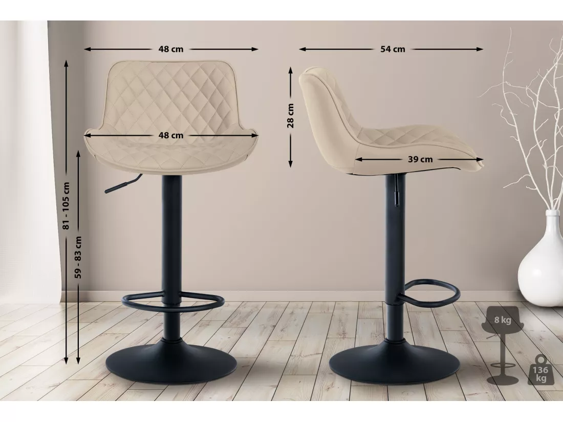 Lot de 2 Tabouret de bar - Similicuir - Crème - Minosa