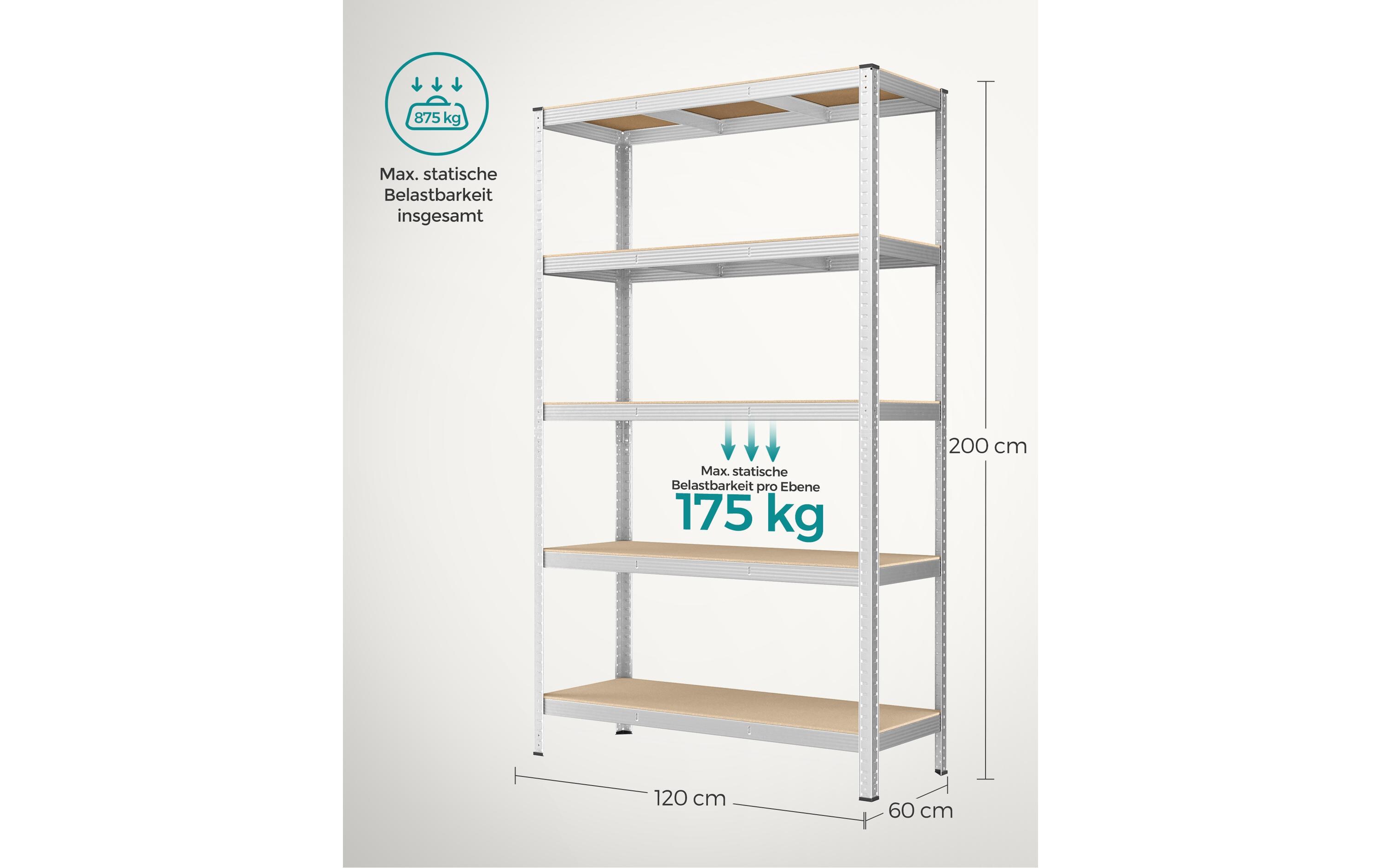 Regal 5 Ablagen SilberSchwerlastregal