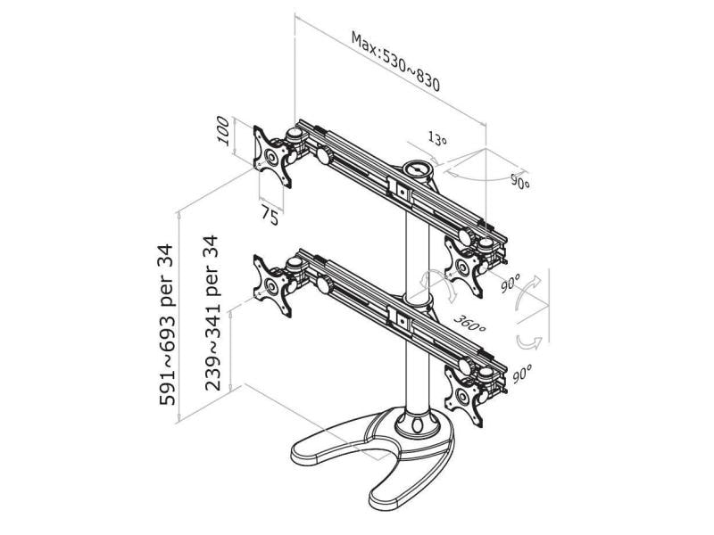NEOMOUNTS Monitor-Standfuss FPMA-D700DD4 Schwarz Für 4 Flachbildschirme von 19