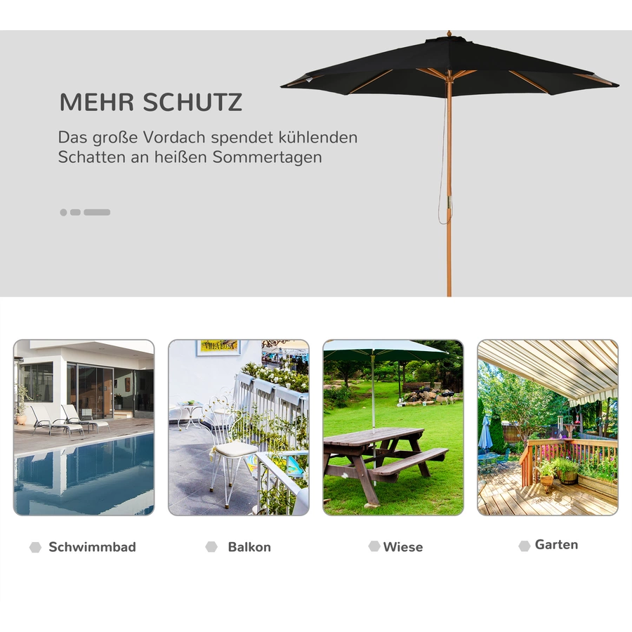 Outsunny Sonnenschirm aus Holz schwarz