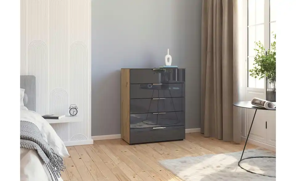 Kommode 80 cm verchromt Basaltgrau, Eiche Artisan (Nachbildung)