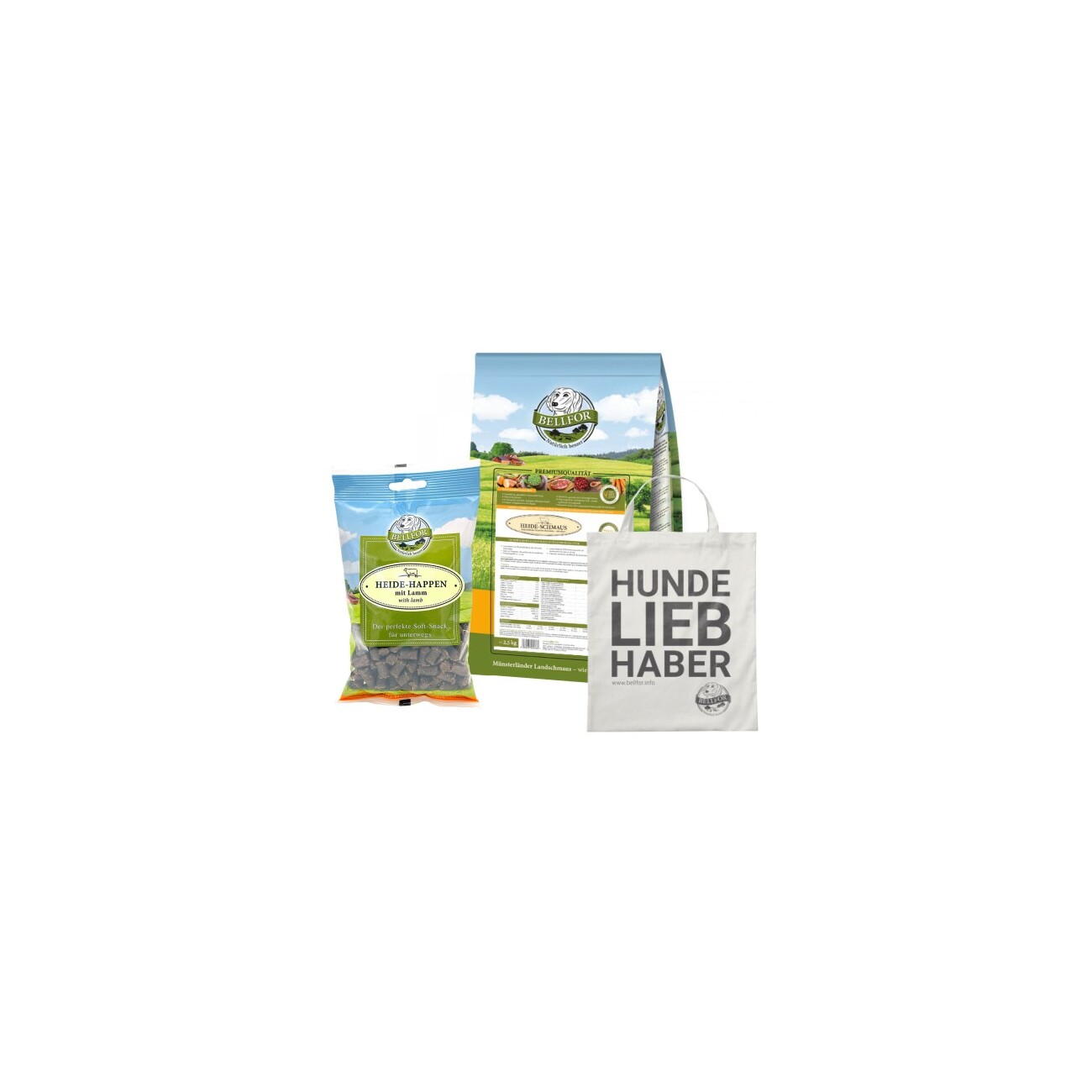 Bellfor Australian Shepherd Futter Set - Heide-Schmaus 2,5 kg + Heide-Happen 200g + 1 Jutebeutel