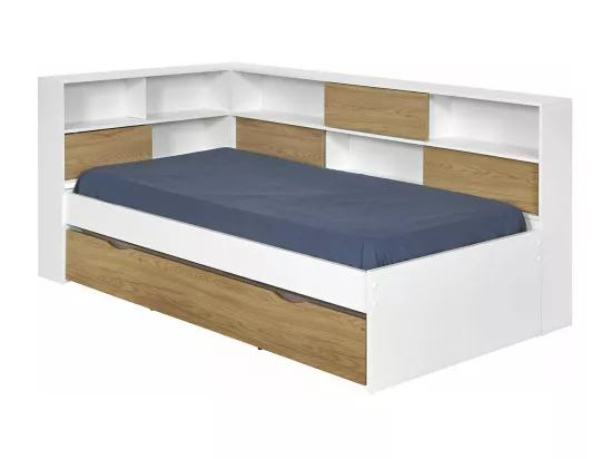 Pack lit cosy gigogne avec 2 matelas 90x190 cm panneaux de fibres blanc et bois PLAY