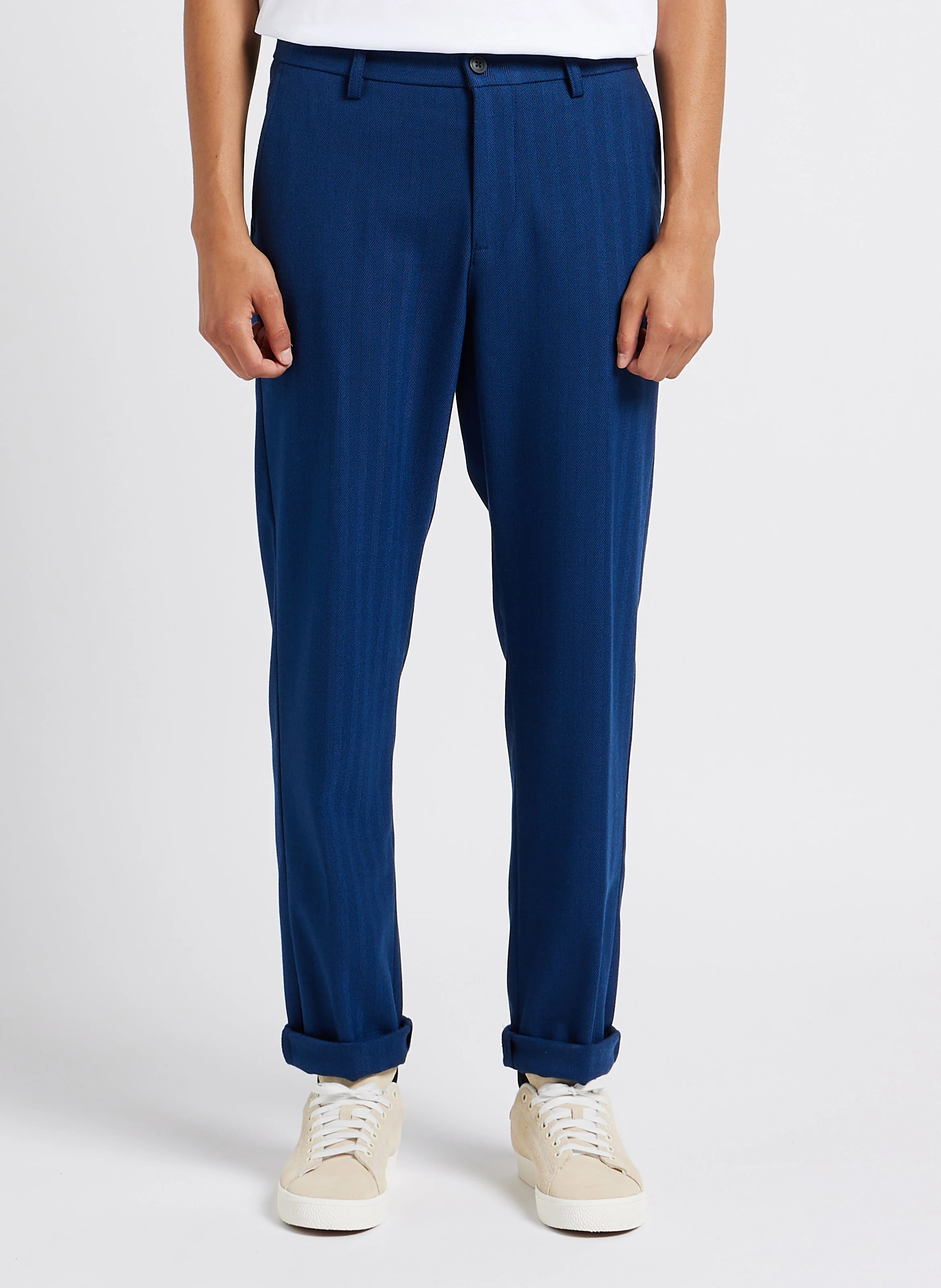 COMO - Pantalon droit motif chevron| Bleu