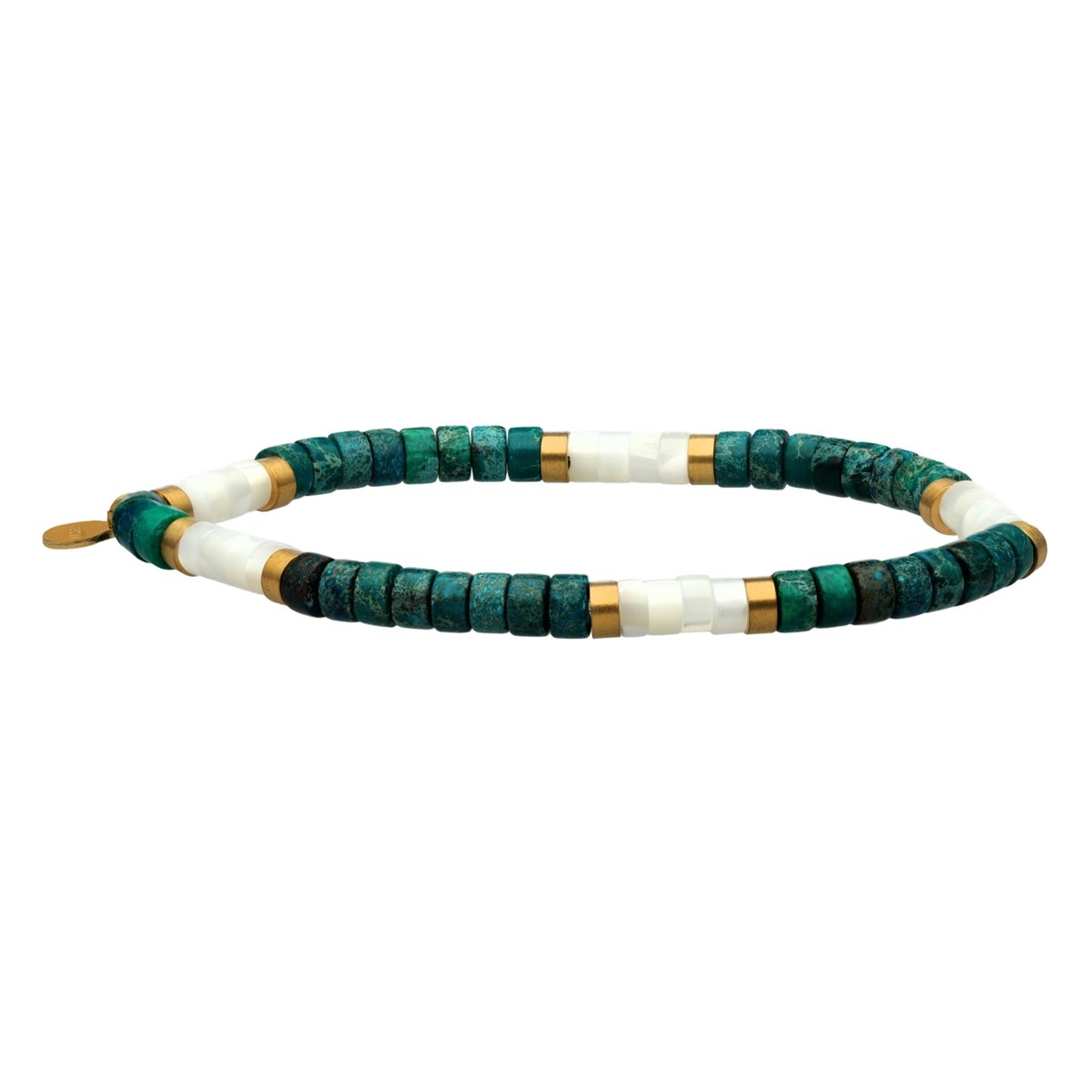 Bracelet Perles Heishi 4mm Quartz Blanc Et Jaspe Vert Impériale-Medium-18cm