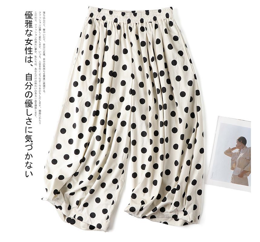 CosmoCorner - Elastische taille, gestippeld corduroy cropped broek met wijde pijpen