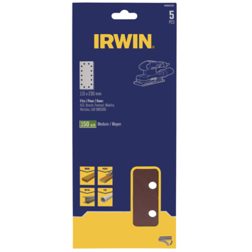 Irwin schuurvel 230 x 115 mm K150 zelfhechtend, met perforatie, 5 stuks.