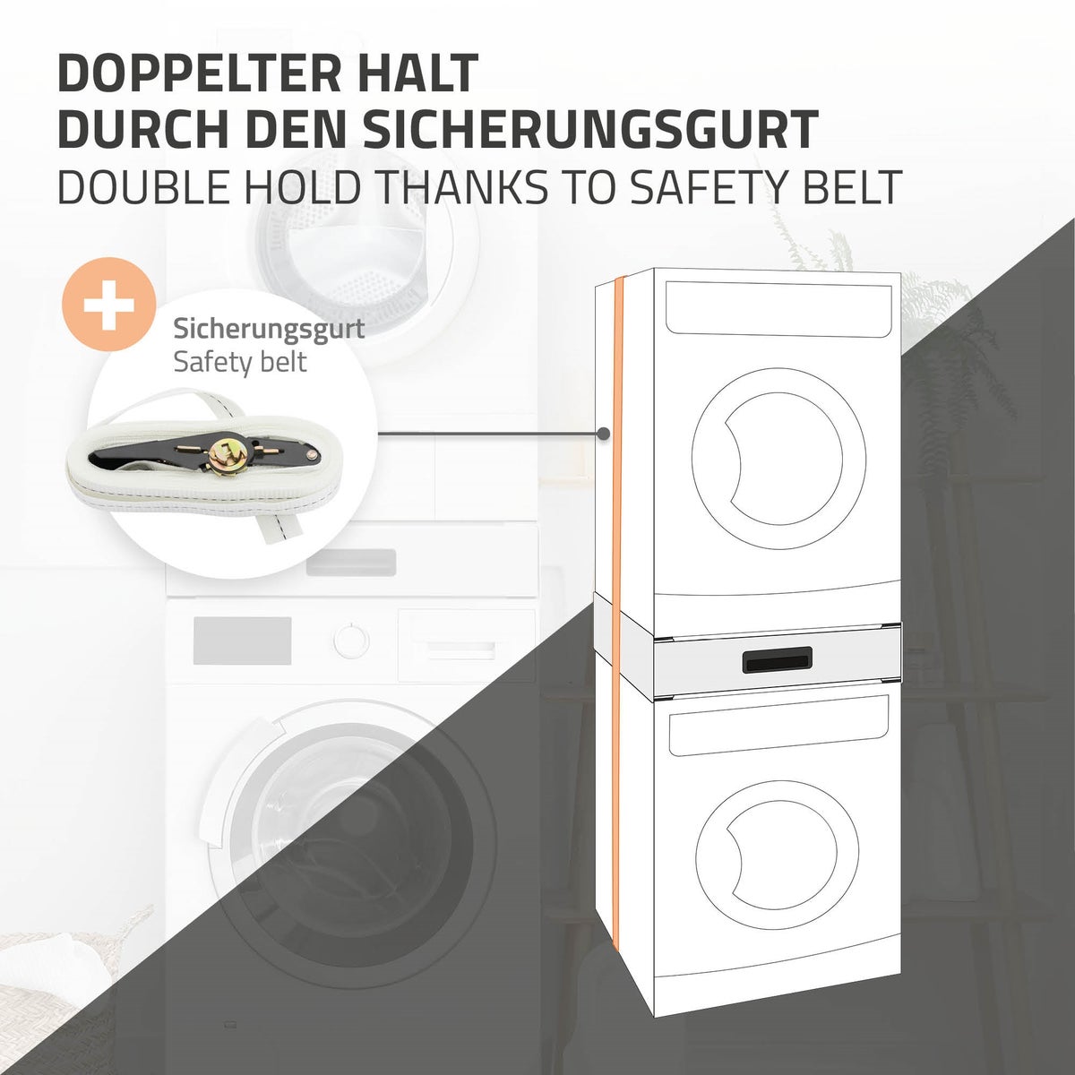 ML-Design stapelkit voor wasmachine en droger met uittreklade, staal, 60x55cm, wit, antislip, universele stapelkit, stapelframe, drogerstapel