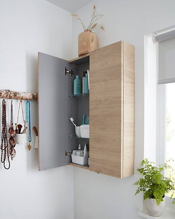 Armoire de salle de bains faible profondeur GoodHome Imandra bois chêne L.60 x H.90 x P.15 cm