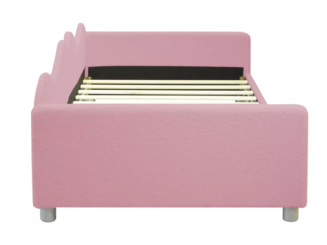 Lit banquette capitonné - 90 x 200 cm - 2 tiroirs - tissu peluche - sommier à lattes - pour enfant ou bébé - rose