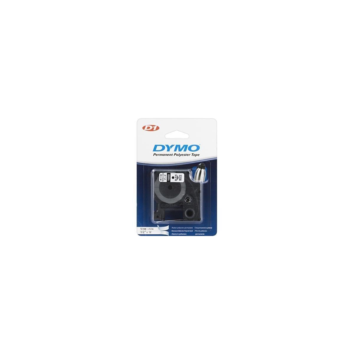 DYMO D1 märktejp perm polyester 12mm, svart på vitt, 5.5m rulle