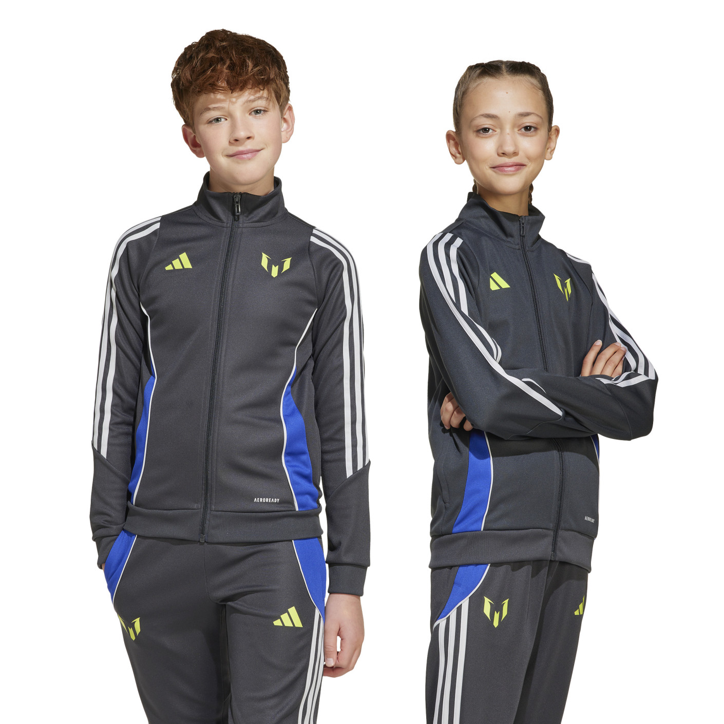 Adidas Messi Trainingsjack Kids Donkergrijs Neongeel Blauw