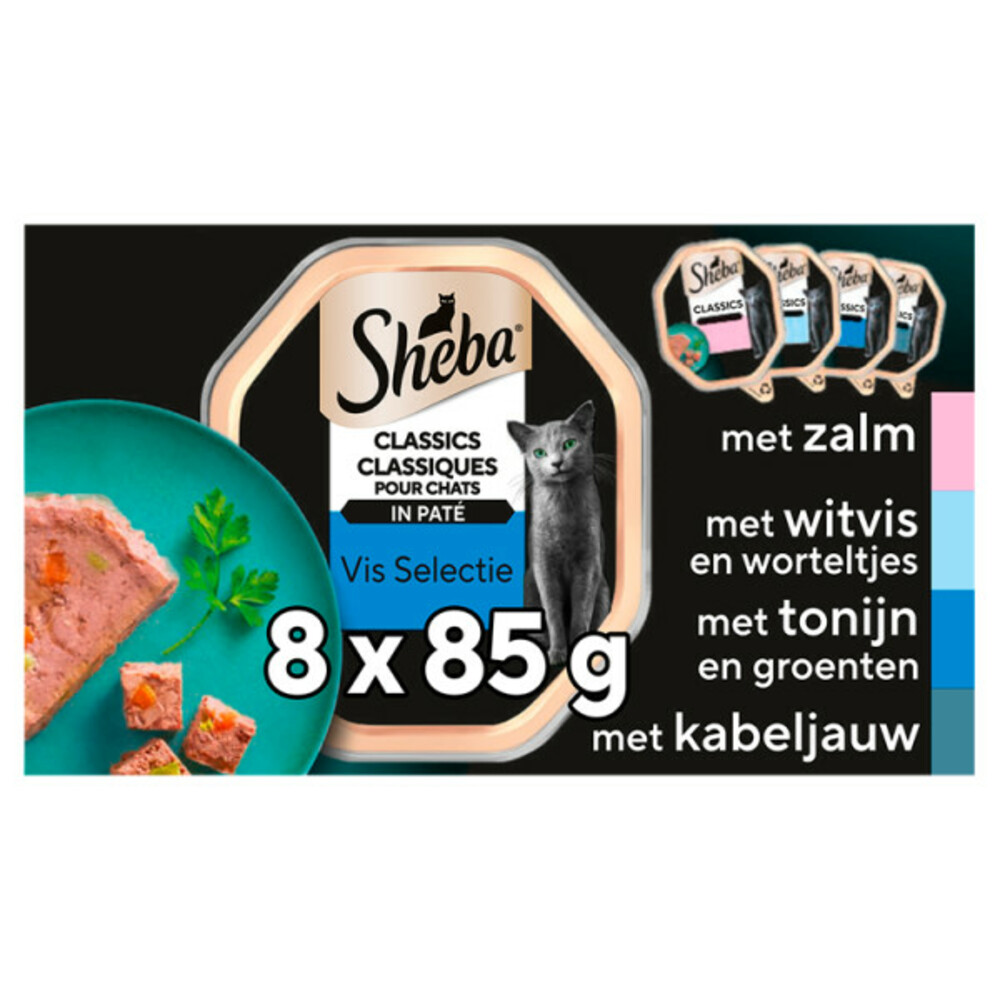 Sheba Adult Kattenvoer Classic Paté Natvoer Vis Kuipjes8 x 85 gr