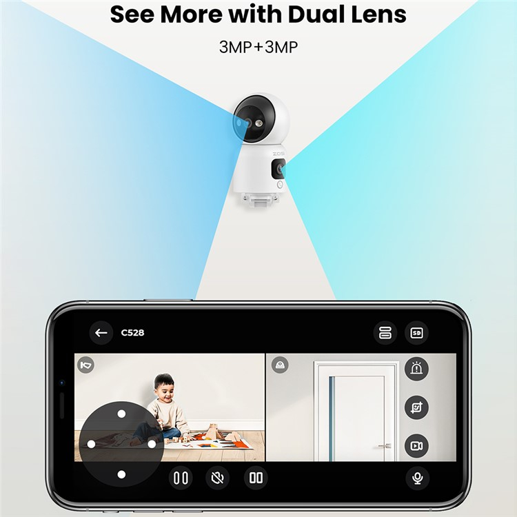 C528D 360° Indoor WiFi Internet IP Kamera Dual Linse (4MP) 1080p KI Nachtsichtfunktion / Zwei-Wege-Audio / Personenerkennung - Weiss