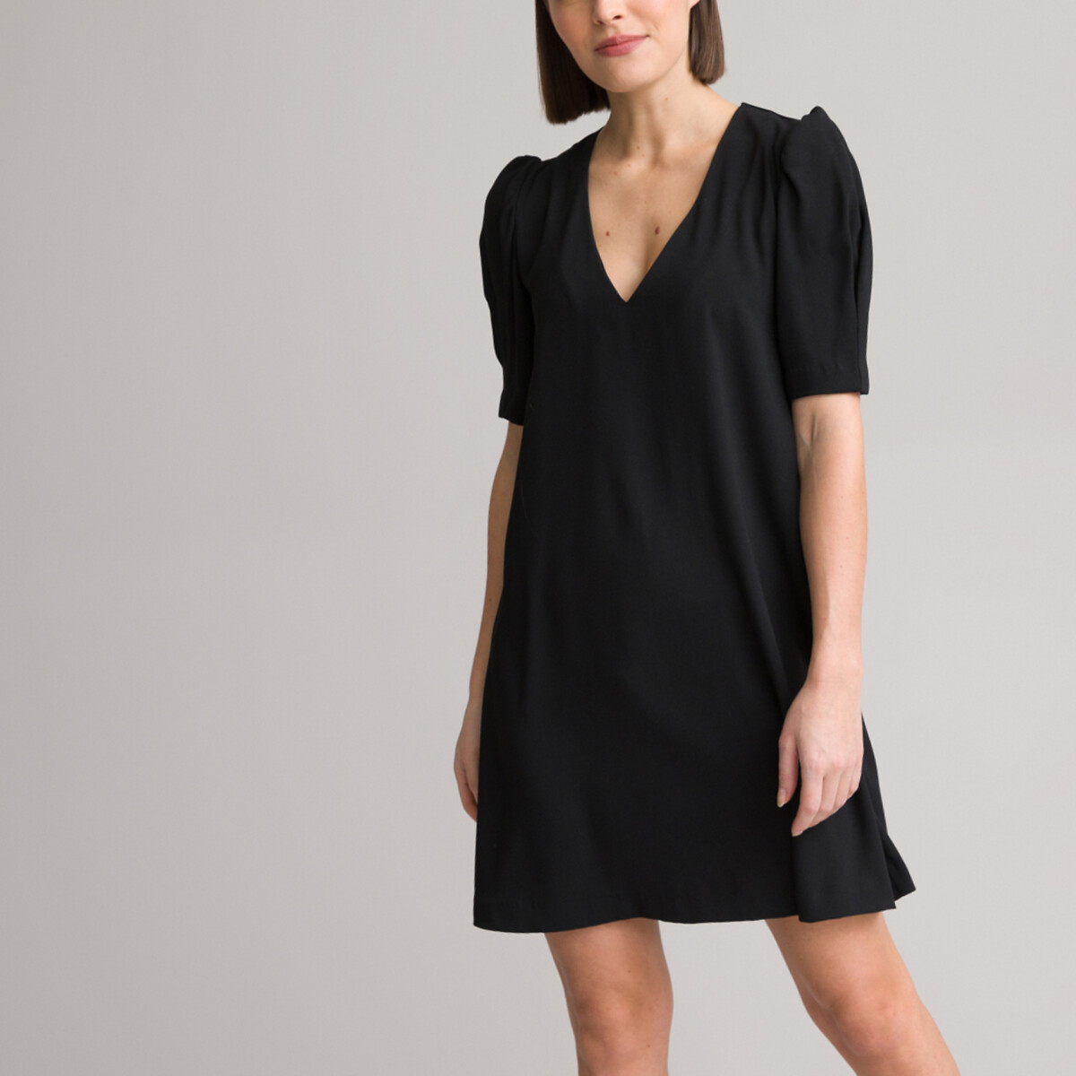 COLEÇÃO LA REDOUTE<br>Vestido curto, decote em V, mangas curtas