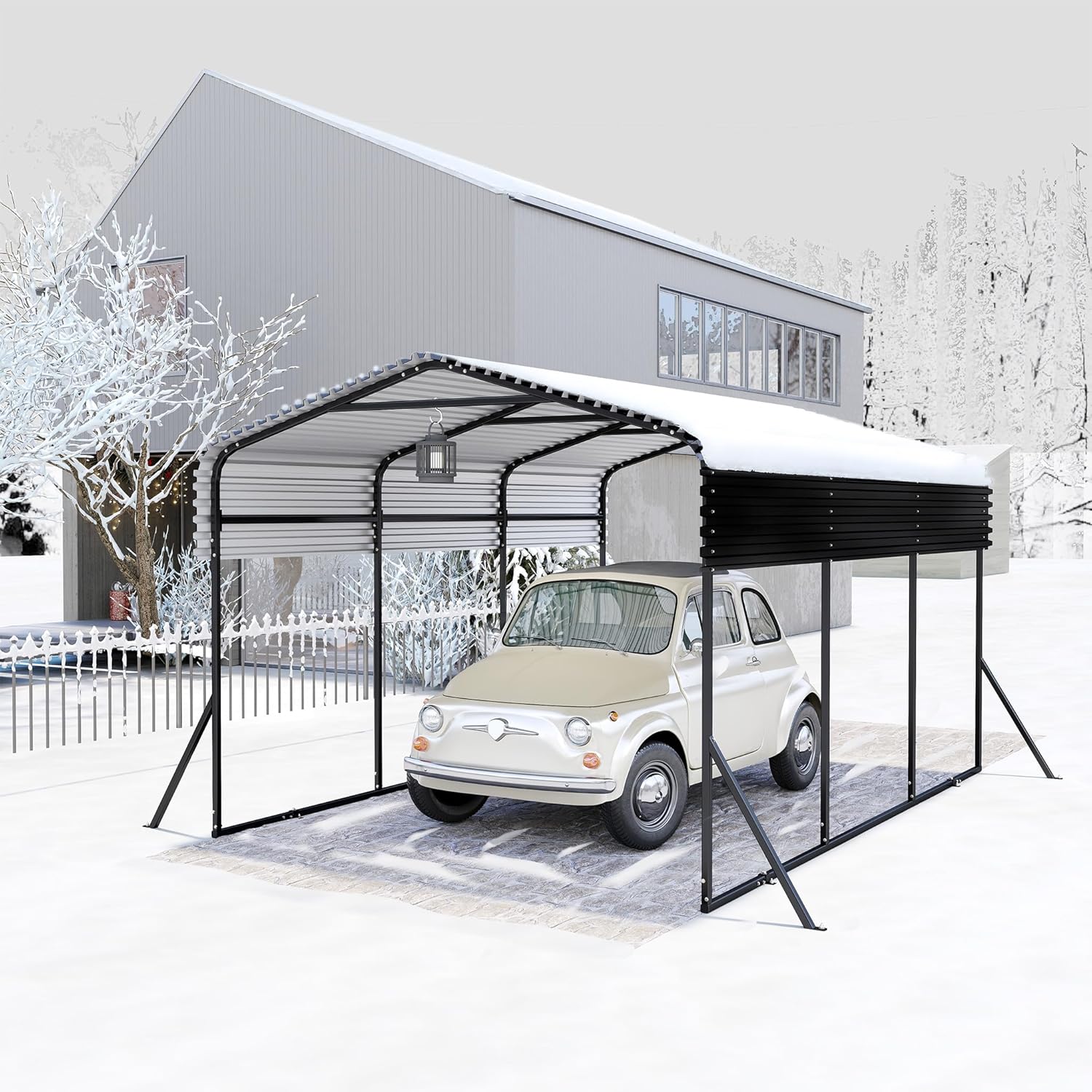 Outdoor-Autozelt-Garage | 10 x 15FT Carport Schwarz | Metall Außengarage-Auto-Unterstand| Schatten mit verzinktem Metalldach für Autos und Boote biwakzelt