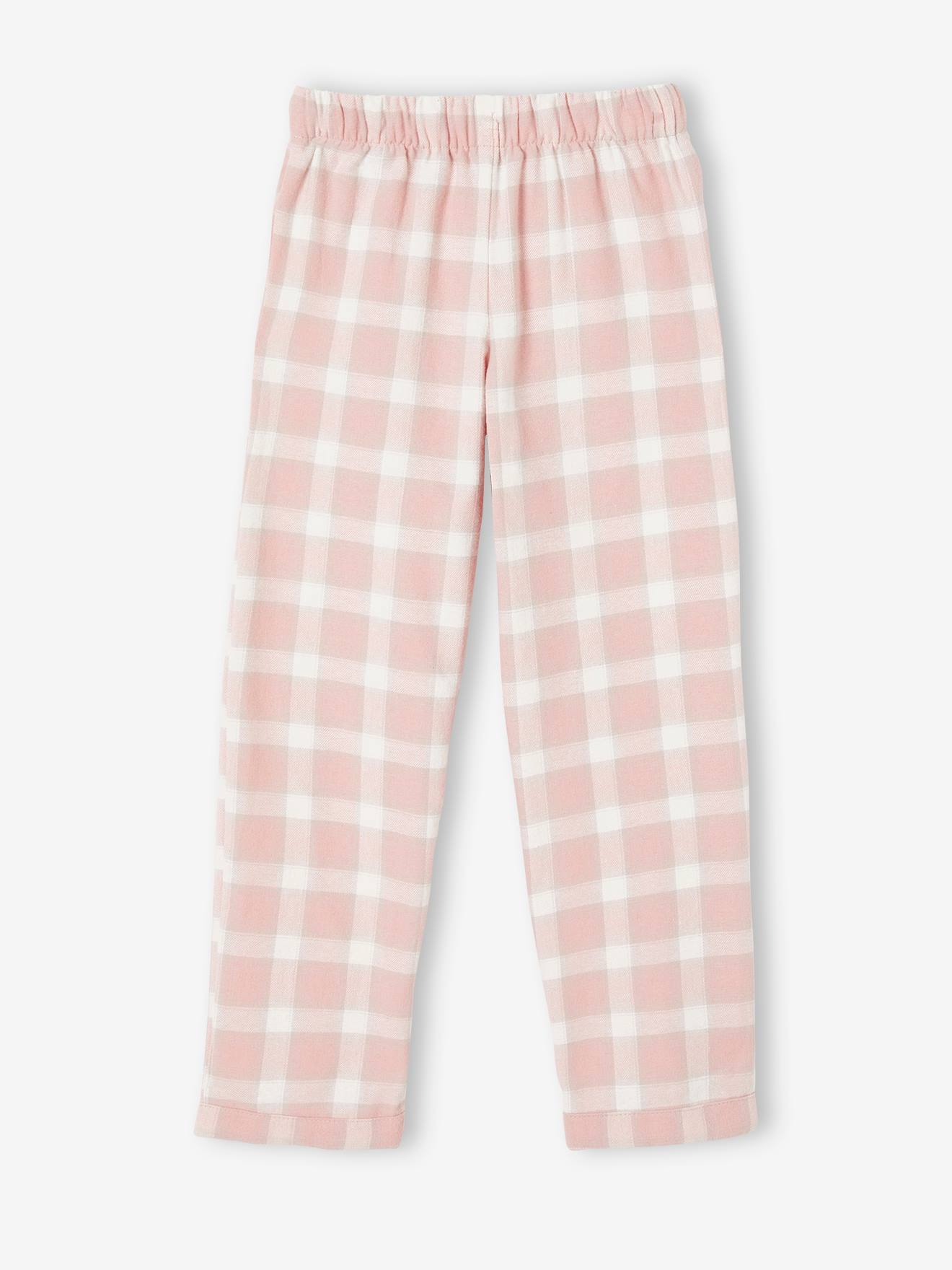 Conjunto de 2 calças de pijama de flanela, tamanho médio infantil, xadrez rosa.