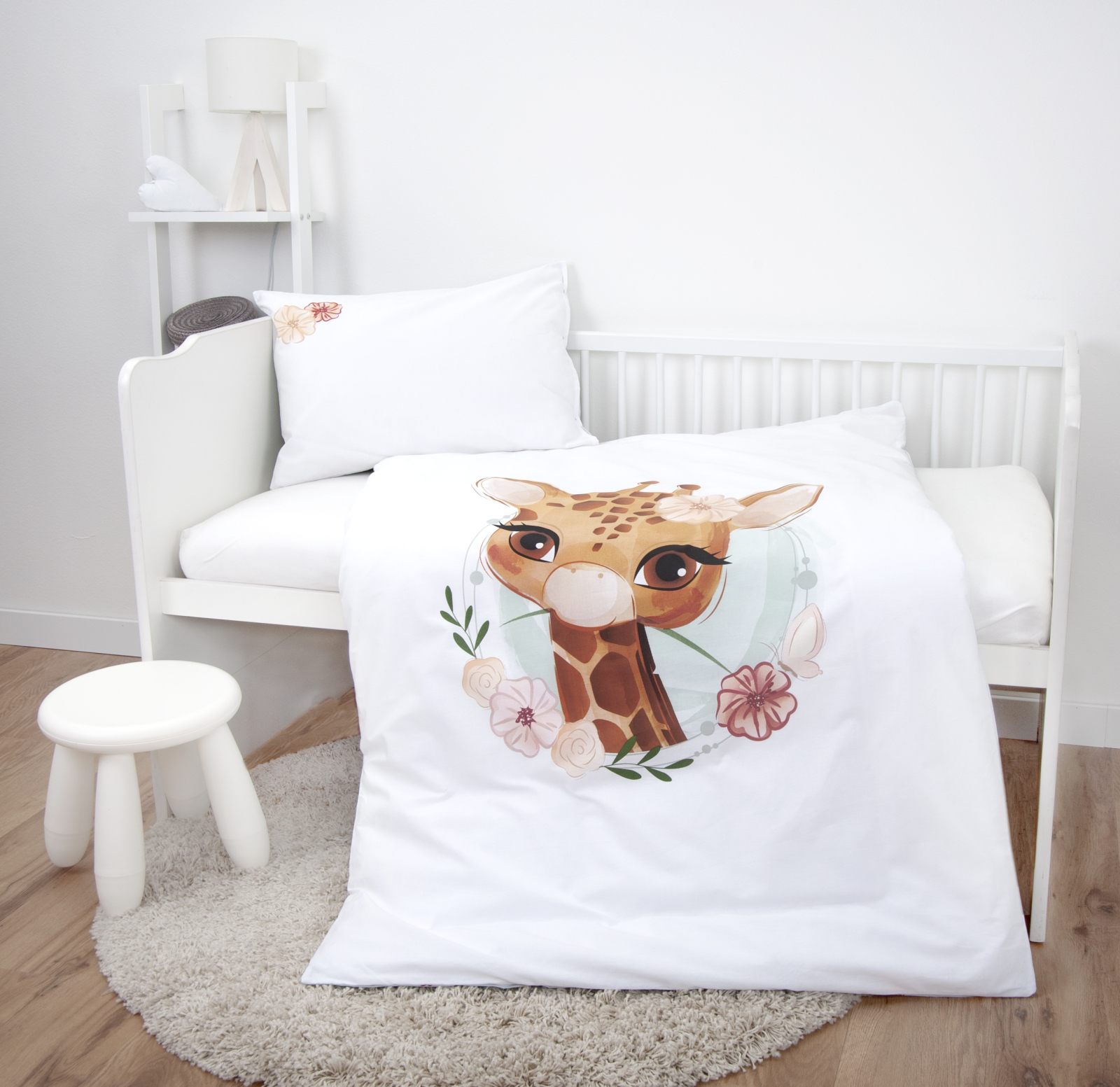 Renforcé-Baby-Bettwäsche GIRAFFE - weiß-bunt - 100x135 cm