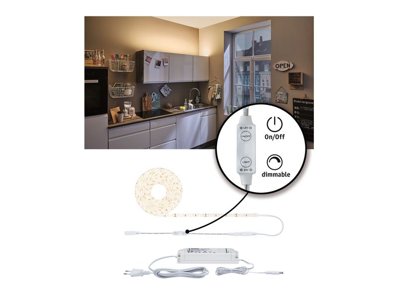 Paulmann LED-Stripe SimpLED Power 3000 K, 5 m Set Beschichteter LED-Streifen mit Schnurdimmer