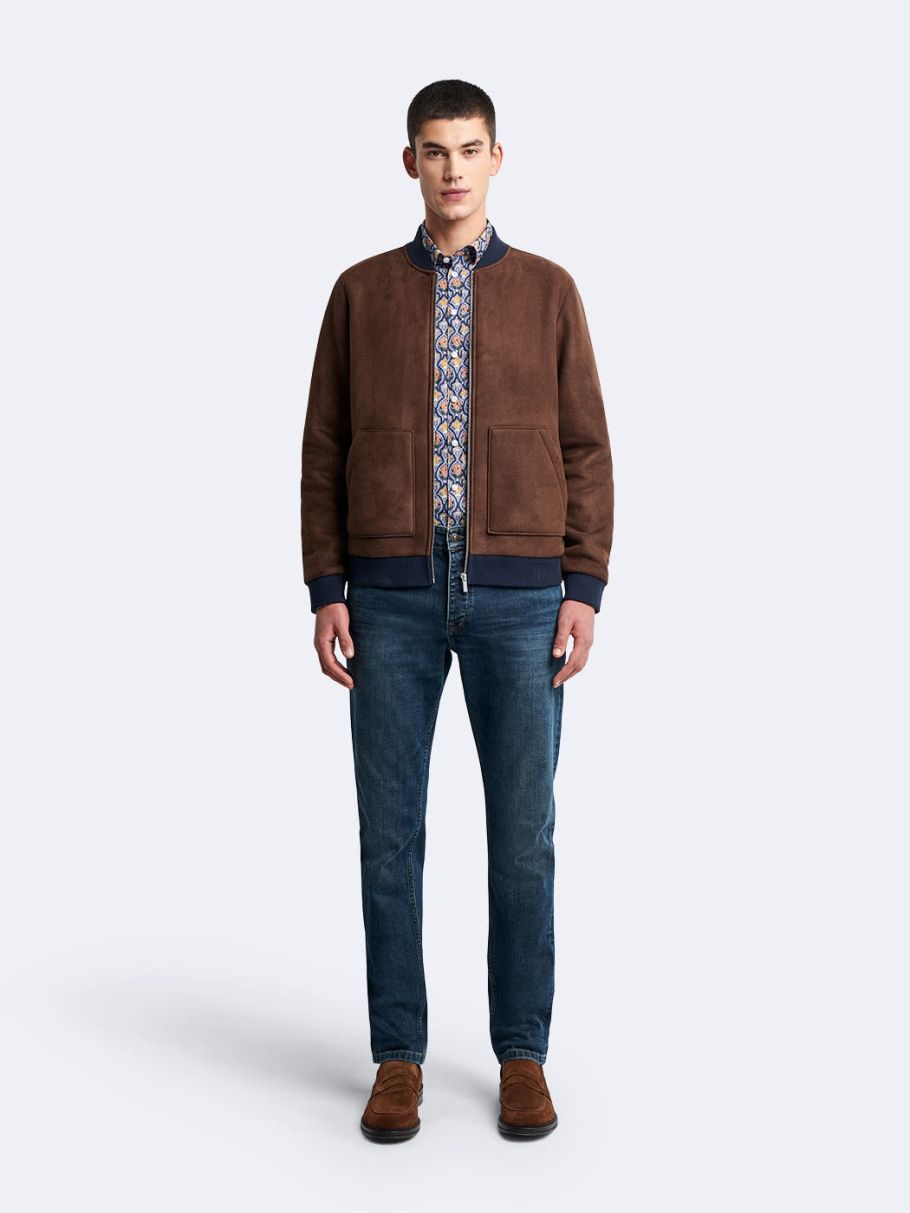 Veste légère col teddy suédine