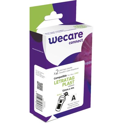 WECARE - lot de 2 Rubans d'étiquettes auto-adhésives pour DYMO LETRATAG PLAST - S0721530 - rouleau (12 mm x 4 m) - fond transparent écriture noire